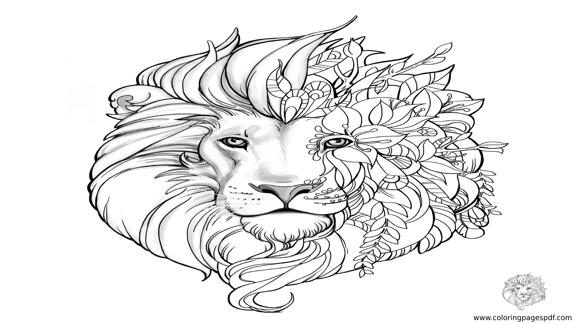 Coloring Pages Of Lion With Flowered Half Face