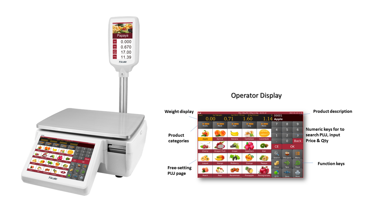 IP30 Touchscreen label printing scale user interface