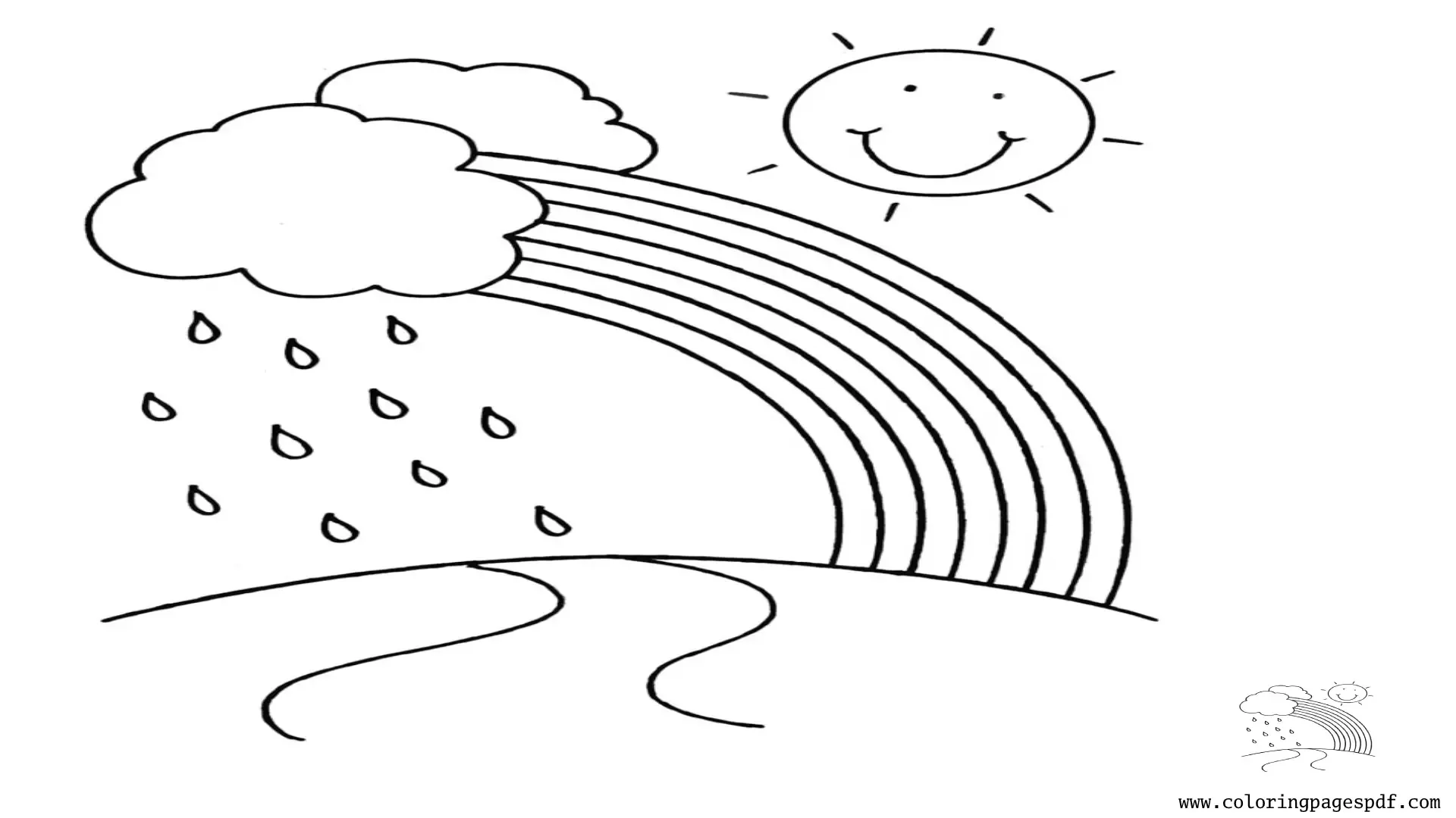 Coloring Pages Of A Rainbow Coming From Rainy Clouds