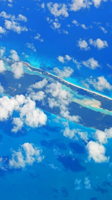 Download island, clouds, sea, aerial view, blue wallpaper.