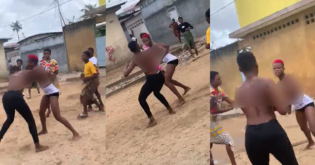 Young ladies take off their tops to fight dirty over a guy they’re both dating  Video