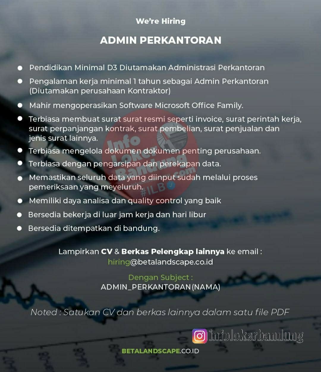 Lowongan Kerja Admin Perkantoran PT. Beta Landscape Bandung November 2021