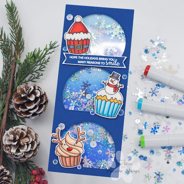 Jolly Cupcakes Stamp and Die Set, Just Sentiments: Christmas Stamp Set, Snowflake and Winter Snow Sequin Mixes by Pawsome Stamps #pawsomestamps #handmade