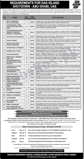 Descon Engineering Limited New Jobs 2022 in Abu Dhabi