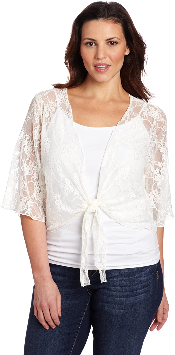 Star Vixen Women's Plus-Size Lace Tiefront Shrug Sweater