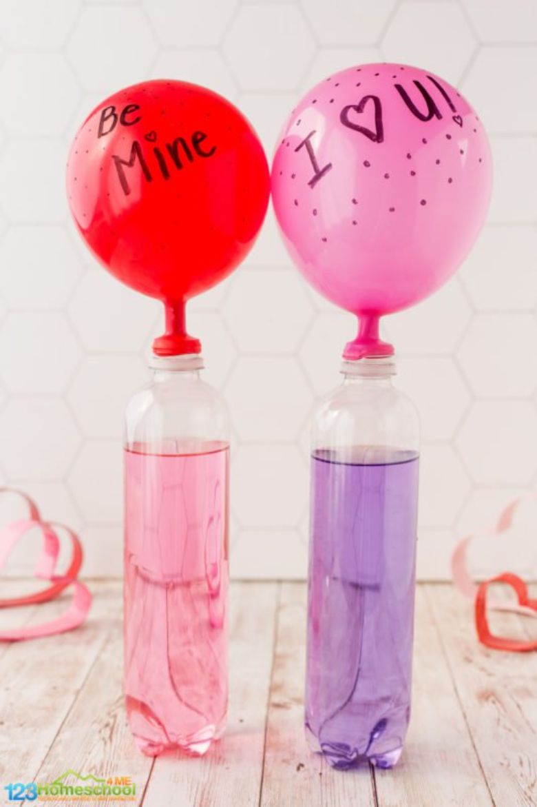 Balloon Valentines Day science experiment for kids