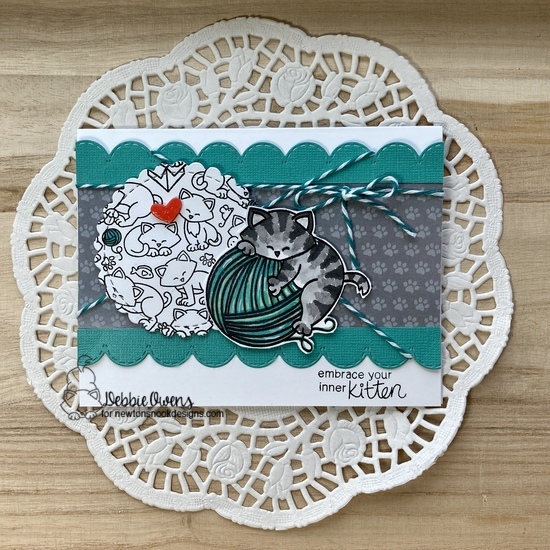 Embrace your inner kitten by Debbie features Circle Frames, Newton Unwinds, Sky Borders, Heartfelt Meows, and Love & Meows  by Newton's Nook Designs; #inkypaws, #newtonsnook,#cardmaking, #catcards