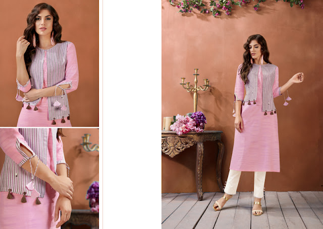 Pink South Cotton Weaving Designer Kurti KLB4375