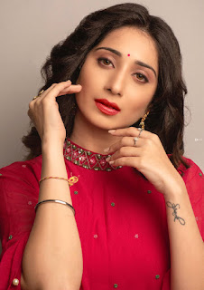 vrushika mehta photo for facebook profile, red dress