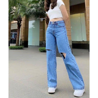 Celana hightwaist kulot jeans robek