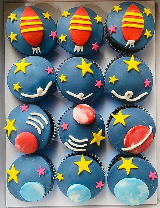 Outer space theme birthday cupcakes