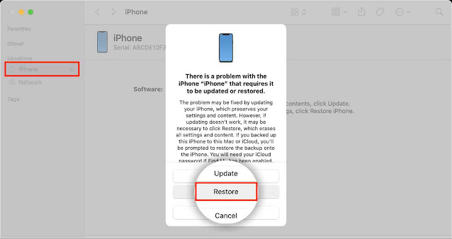 قم باستعادة iPhone باستخدام Finder على Mac