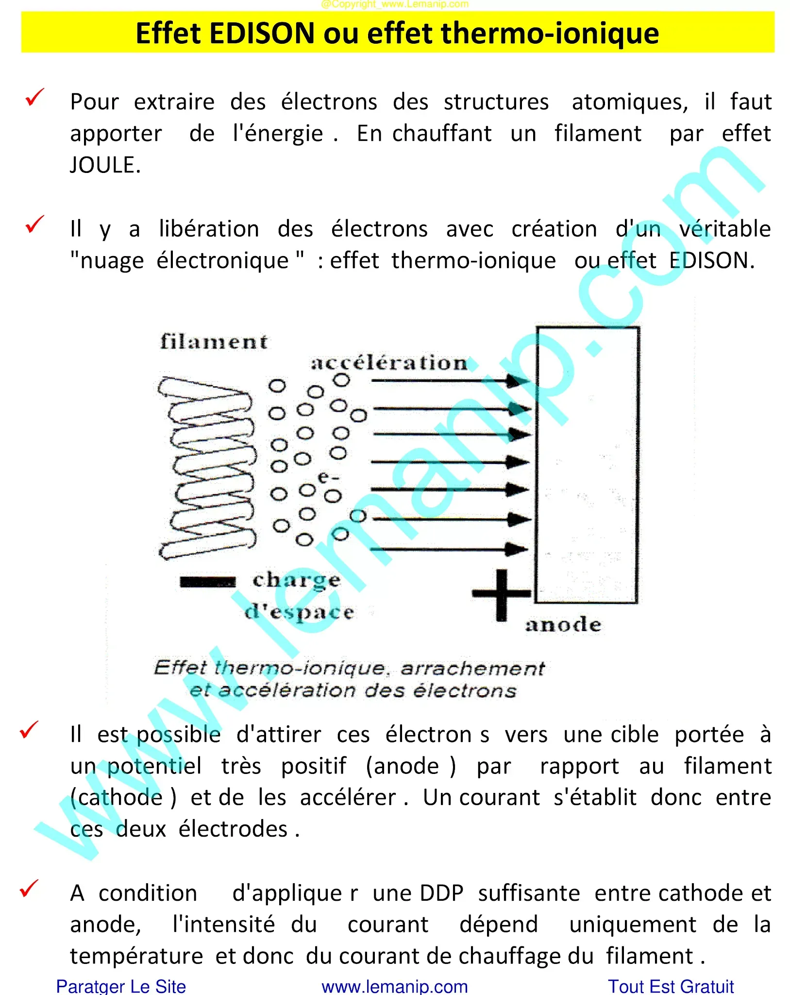 Effet EDISON ou effet thermo-ionique