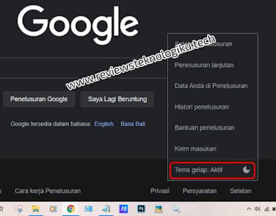 ubah tampilan google di laptop dark mode