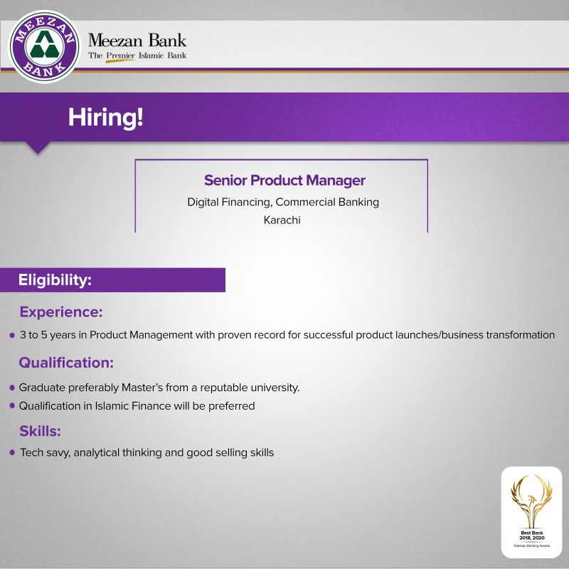 Meezan Bank Limited Jobs Senior Product Manager