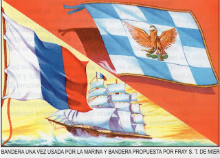 Bandera una vez usada por la marina y Bandera propuesta por Fray Servando T. de Mier