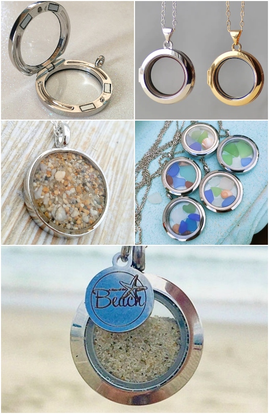 Glass Lockets Beach Necklace Filled with Sand Shells Seaglass