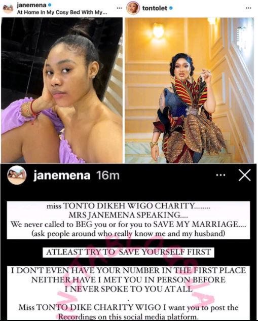 "Jane Mena Tells Tonto Dikeh"