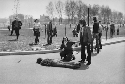 black and white photograph showing Mary Vecchio grieving over slain student, Kent State, May 4, 1970