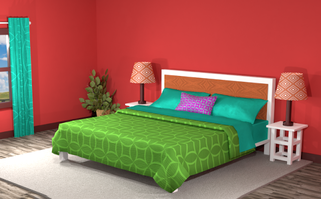 Red (#CA2F2F) Double-Split Complementary Room