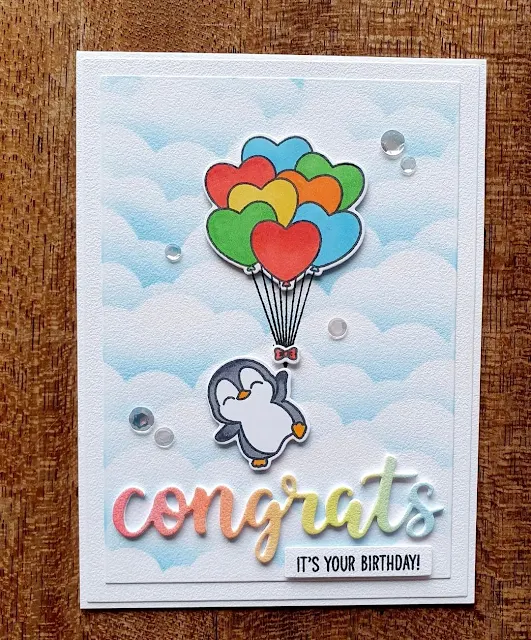 Sunny Studio Stamps: Passionate Penguins Heart Bouquet Customer Card by Rianne Smal