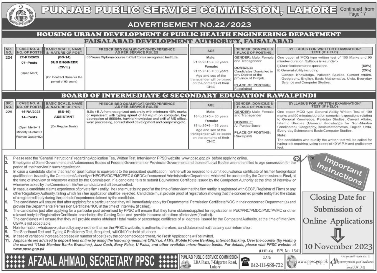 Punjab Public Service Commission jobs in Lahore