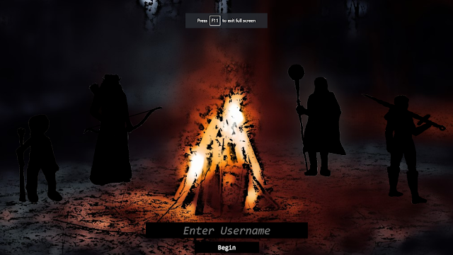 4 shadow characters standing around a campfire / bonfire, the second from the right has a glowing white outline