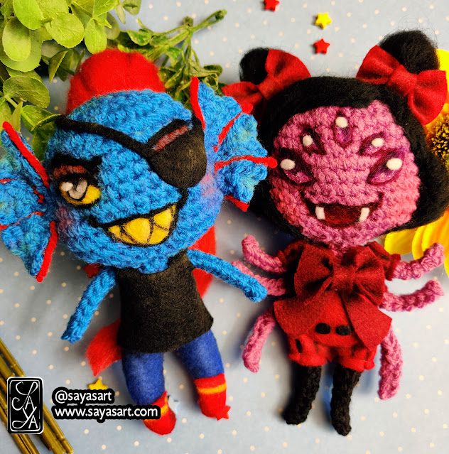 saya's art plush plushie crochet doll poupée art amigurumi art doll crocheter feutrine laine yarn felt felting undyne undertale jeu vidéo video game cute kawaii handmade france artist artiste commission commande