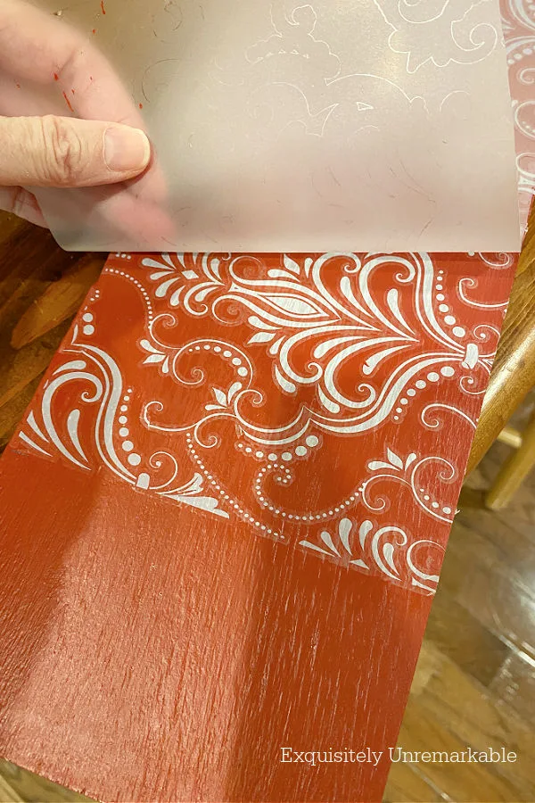 Removing Transfer Backing to reveal lace pattern on board