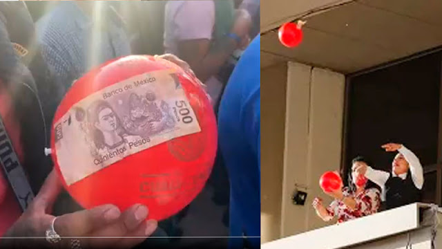 Alcaldesa lanza pelotas con billetes de 500 pesos en eventos en CDMX