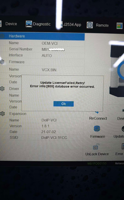 VXDIAG Update License Failed Error 805 Solution 2