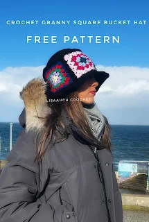 Granny Square crochet bucket hat pattern