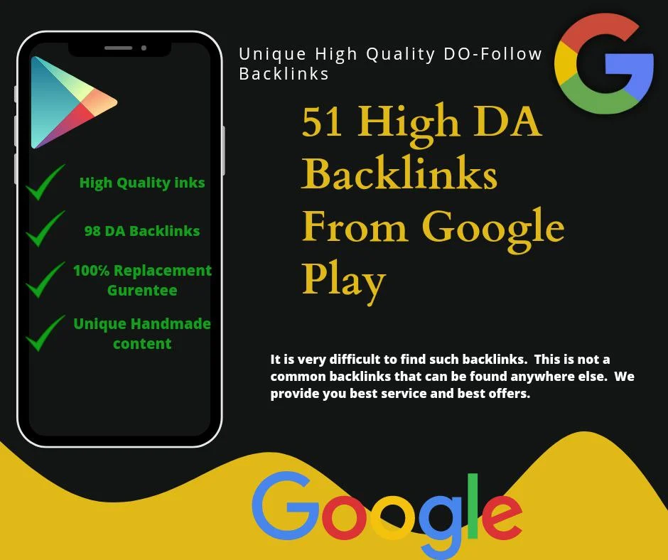 I will create da 99 do follow backlinks from google play store vip