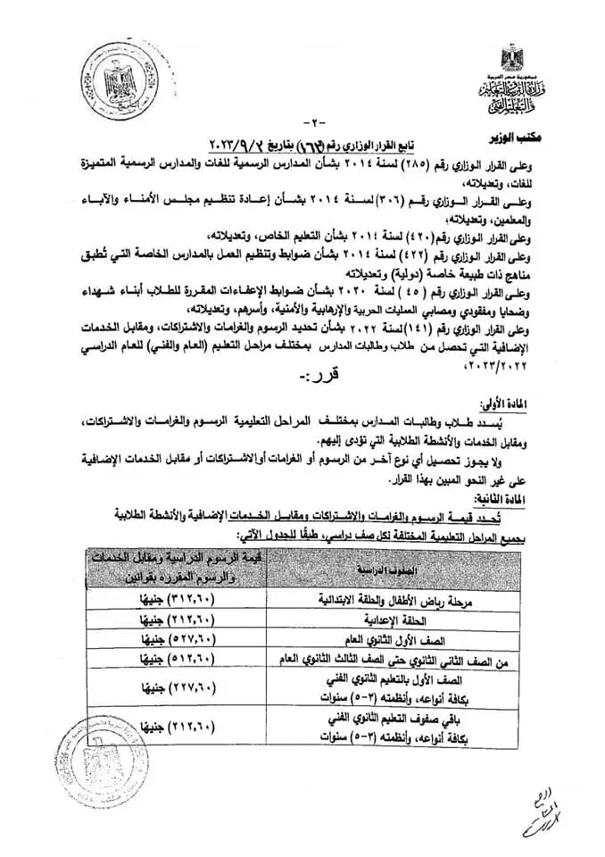 الفئات المعفاة من المصروفات الدراسية ..  للعام الدراسى الجديد 2024 " مستند "