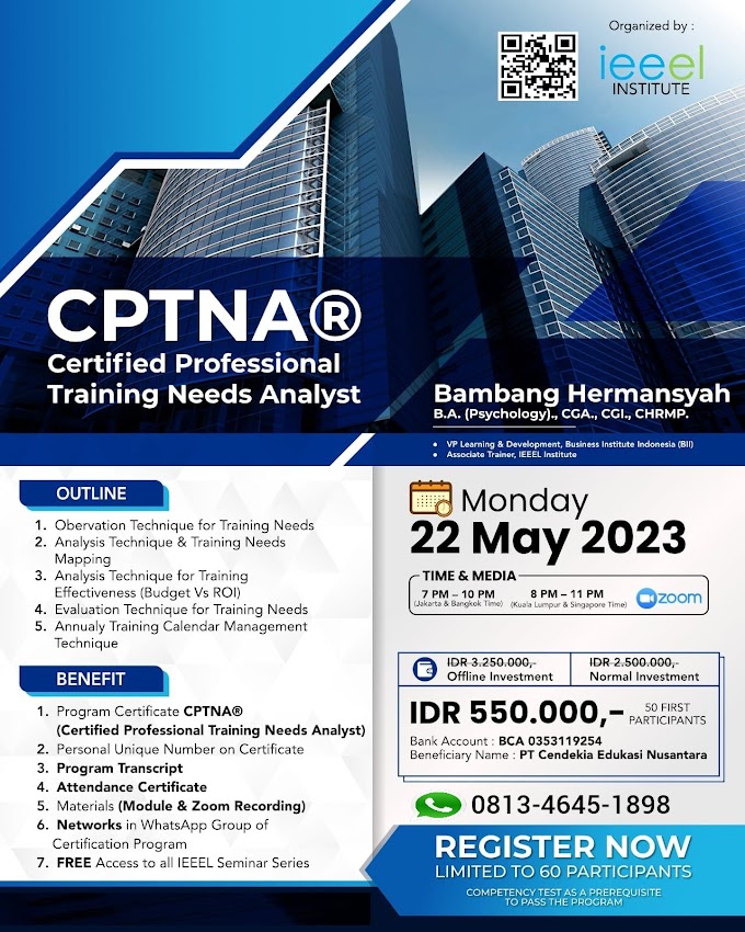 WA.0813-4645-1898 | Certified Professional Training Needs Analyst (CPTNA®) 22 Mei 2023