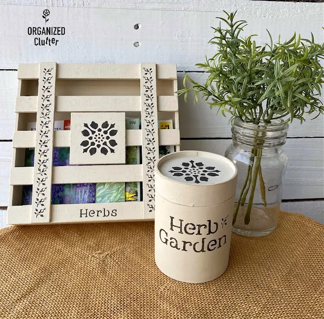 Photo of a wooden candy box decorated with chalk paint, stencils, and rub on transfers.