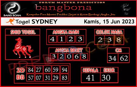 Prediksi Bang Bona Sydney Kamis 15 Juni 2023