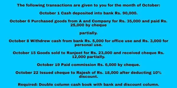 Double Column Cash Book with Bank and Discount Column
