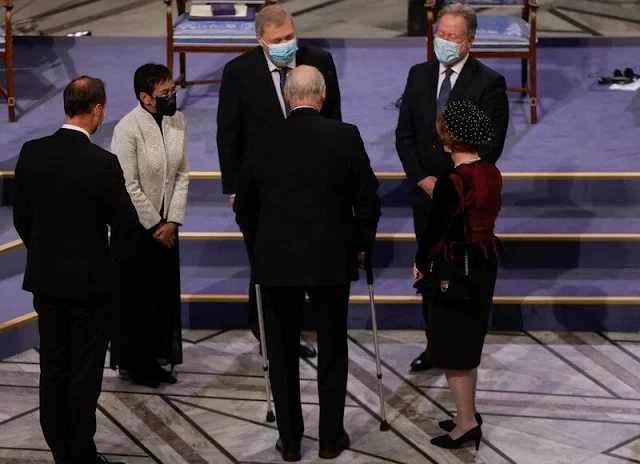 King Harald, Queen Sonja and Crown Prince Haakon attended the 2021 Nobel Peace Prize ceremony at Oslo City Hall