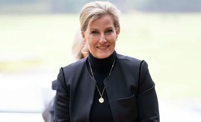 The Countess of Wessex wore green high-waisted pleated midi skirt from  Alberta Ferretti. The Countess wore a roll neck black blazer