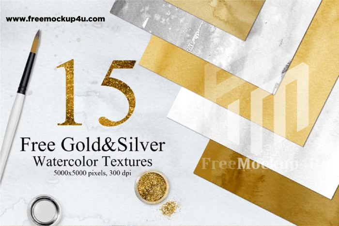 15 Gold And Silver Colors Watercolor Textures Image Pack