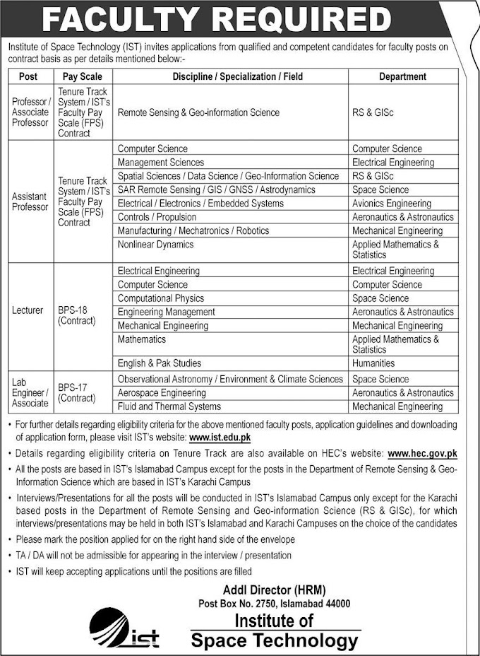 CAREER OPPORTUNITY IN  Institute of Space Technology {1ST) 