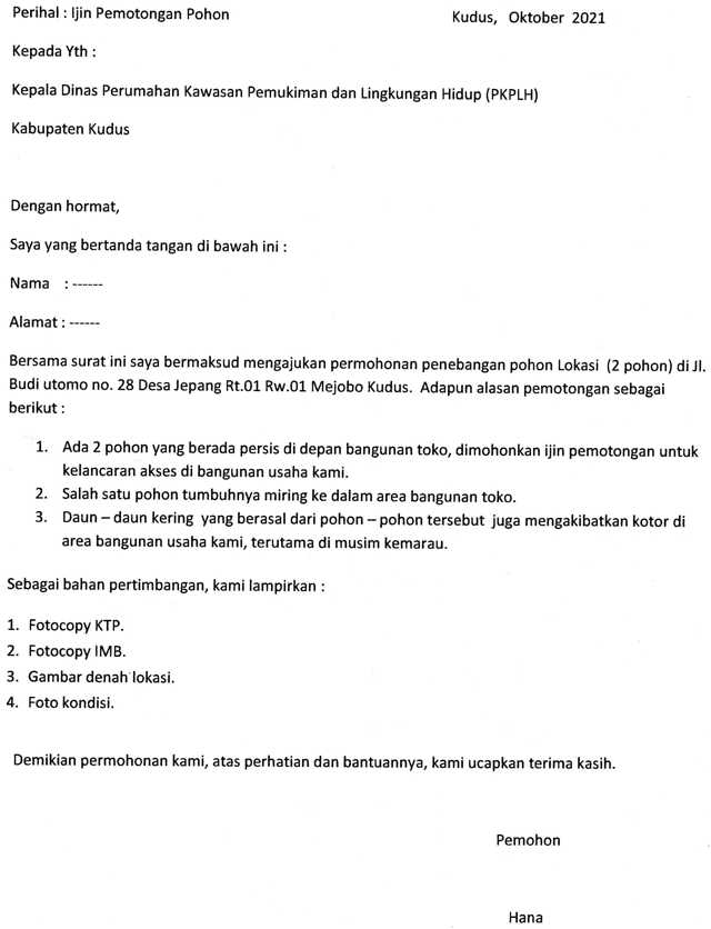 surat ijin penebangan pohon penghijauan