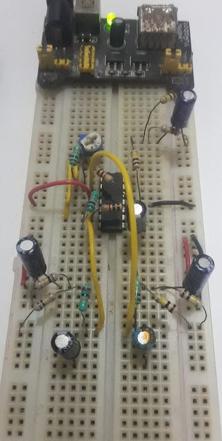 LM324 instrumentation amplifier with single supply on breadboard