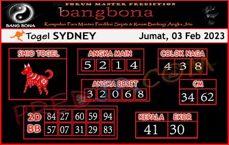 Prediksi Bang Bona Sydney Jumat 03 Februari 2023