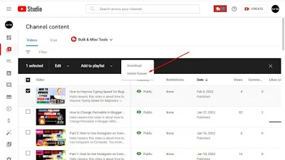 how to delete video on my youtube channel