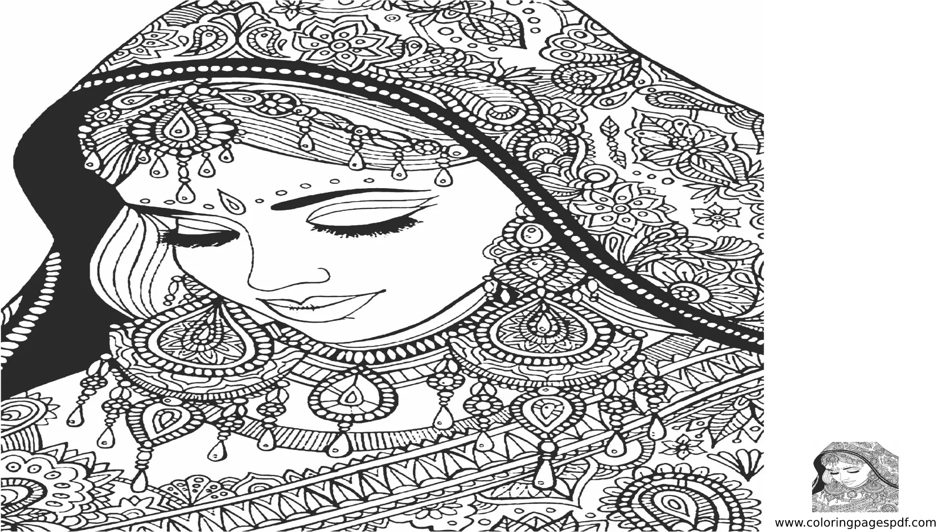 Coloring Pages Of A Woman With An Arabic Wedding Dress