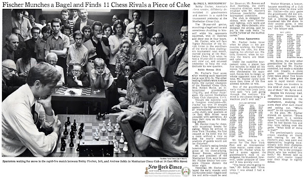 Fischer Munches a Bagel and Finds 11 Chess Rivals a Piece of Cake