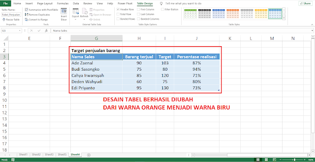Cara Mengubah Desain Tabel (Table Styles) di Microsoft Excel