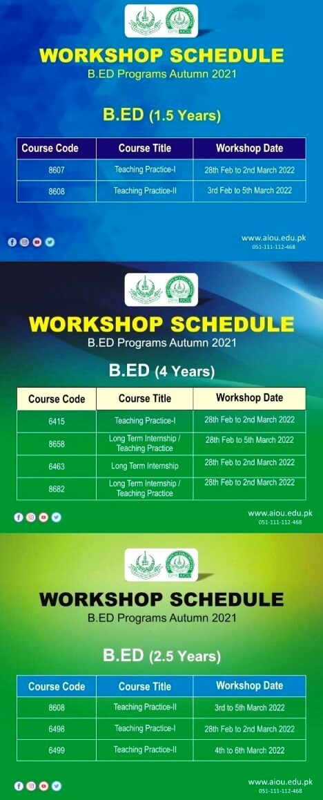 AIOU Workshop Schedule Announced for B.Ed